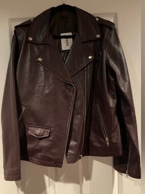 Merchant Purple Brown Leather Motorcycle Jacket XL New Anna Hathaway ocean 8